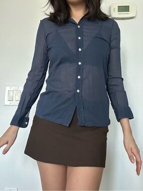 Vintage Semi-Sheer Navy Button-Up Shirt - Women